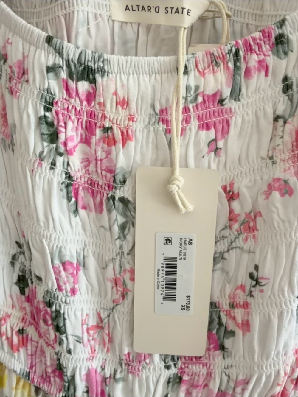 Altar'd State White Floral Smocked Top — Pink & Green